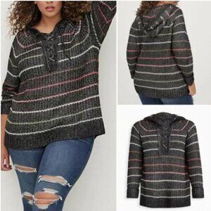 Torrid Raglan Chunky Hoodie Sweatshirt - Stripe Raglan Oversized Sweater 2X Plus